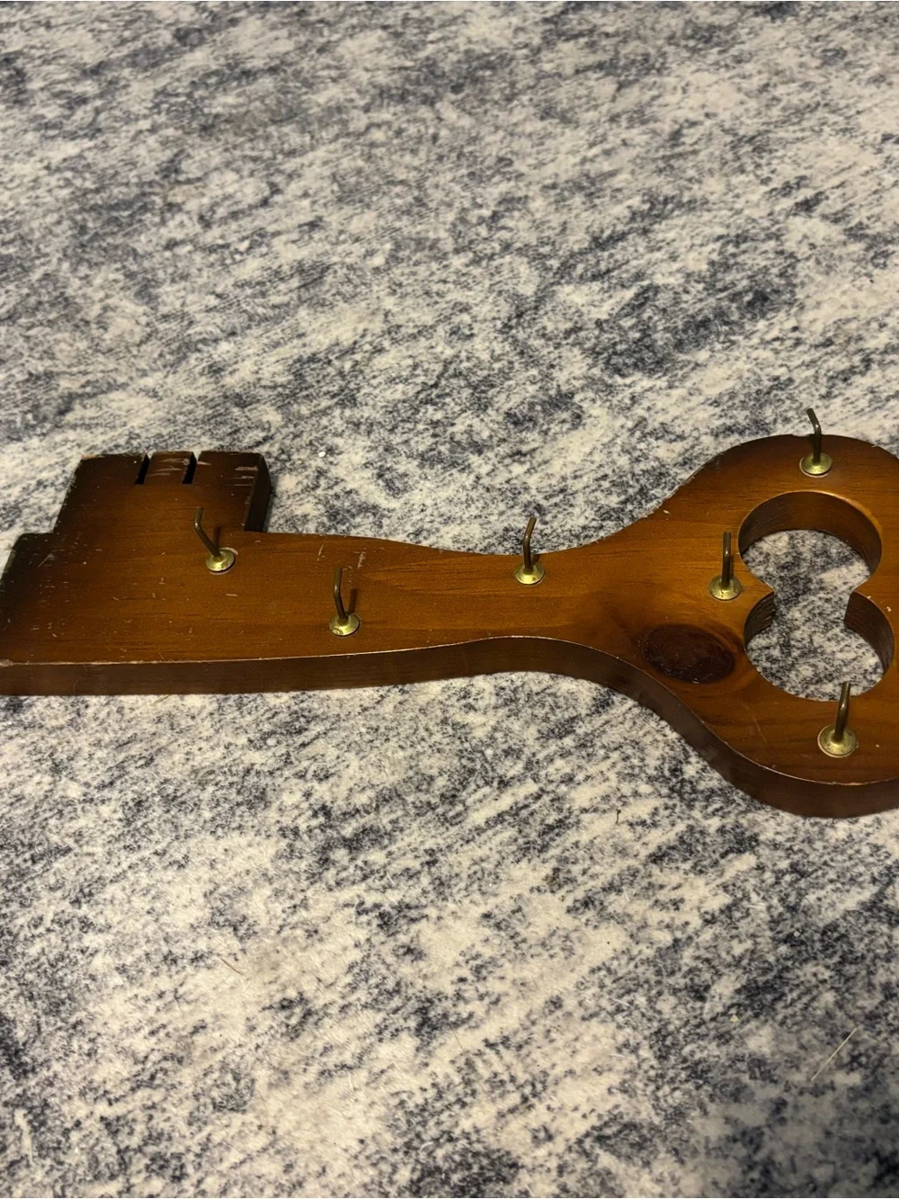 Vintage Retro Mid Century Modern 70s 80s Wooden Key Shaped Wall Hook Rack
